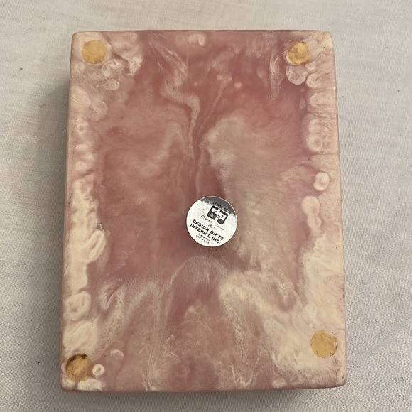 Rare Vintage Pink Incolay Trinket Jewelry Box 1974 Butterfly Flowers - Picture 7 of 8